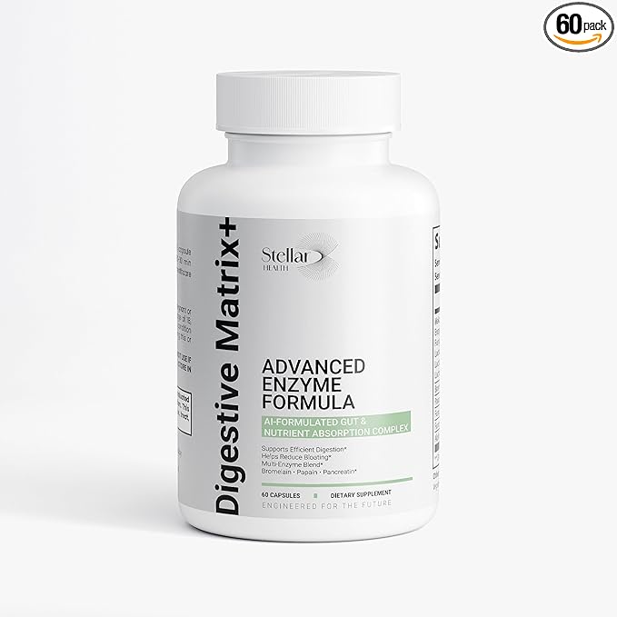 Digestive Matrix+ Advanced Digestive Enzymes with Probiotics for Women &amp Men Gut Health &amp Nutrient Absorption Support Fiber Supplement with Makzyme-Pro™ Bromelain Papain Lactobacillus 60