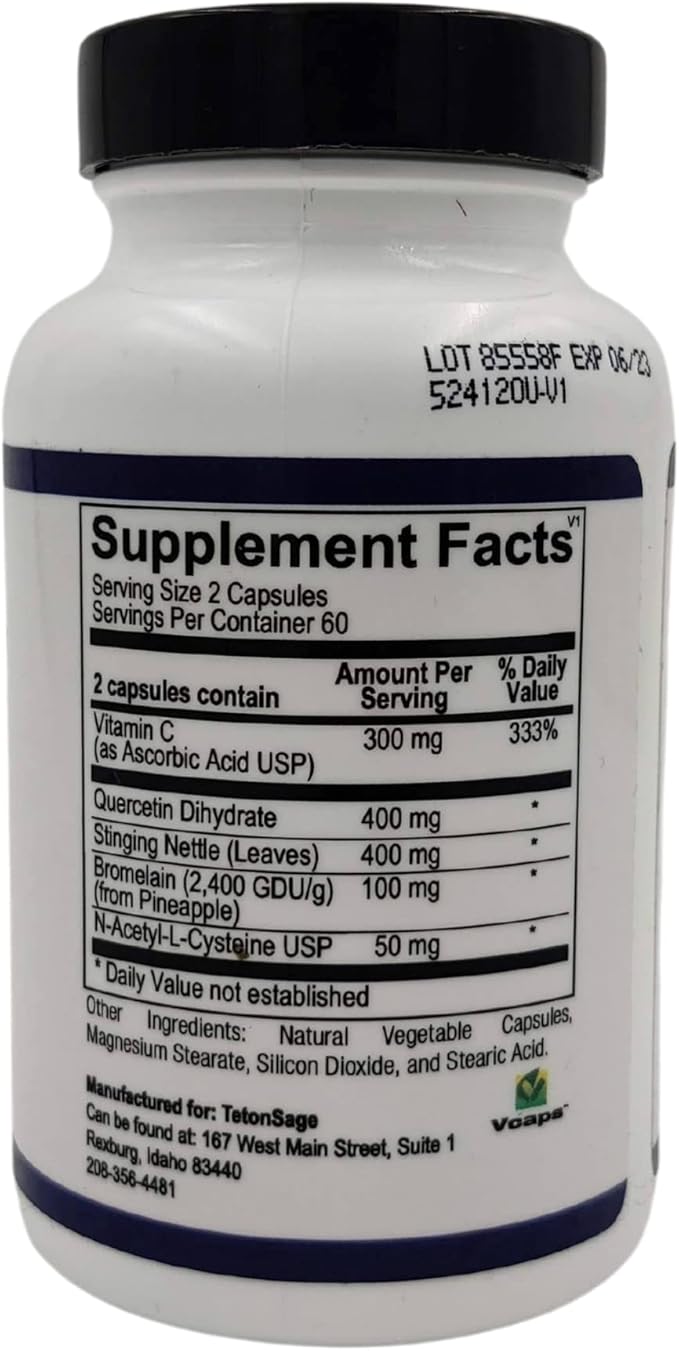 Hist-eze Comprehensive Support - Vitamin C Quercetin Stinging Nettle &amp Bromelain | Support Histamine Balance Supplement | 120 Vegetables Capsule