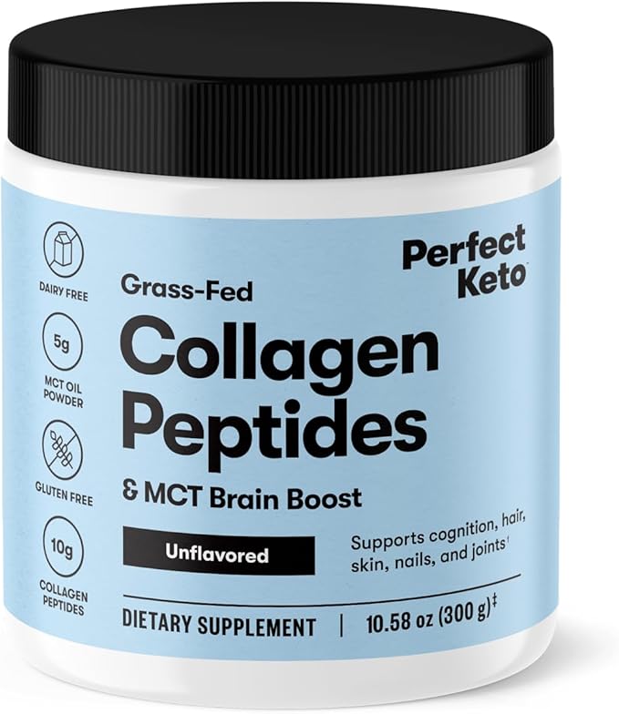 Perfect Keto Collagen Peptides Protein Powder with MCT Oil Hydrolyzed Collagen Type I &amp III Supplement Gluten Free Grass Fed Low Carb Keto Coffee Creamer Collagen for Women &amp Men Unfla