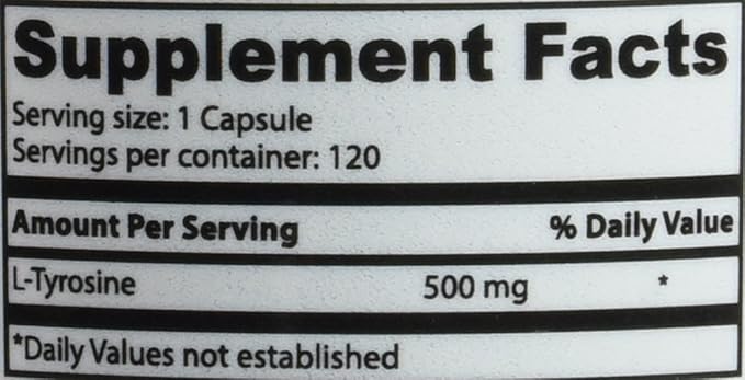 Superior Labs L-Tyrosine 500 mg Pure Non-GMO Nootropic Amino Acid High Absorption Mood &amp Focus Support Stress Relief Cognitive &amp Mental Clarity Thyroid &amp Alertness Support120 Veg Ca