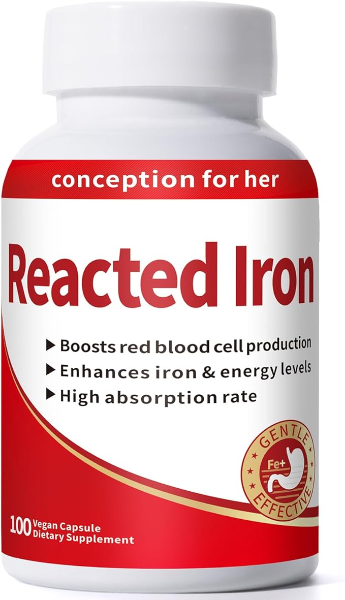 Reacted Iron - Iron 30mg (Ferrous Bisglycinate 325mg) for Red Blood Cell &amp Energy Support - Supports Anemia Fatigue - No Constipation-100 Capsules