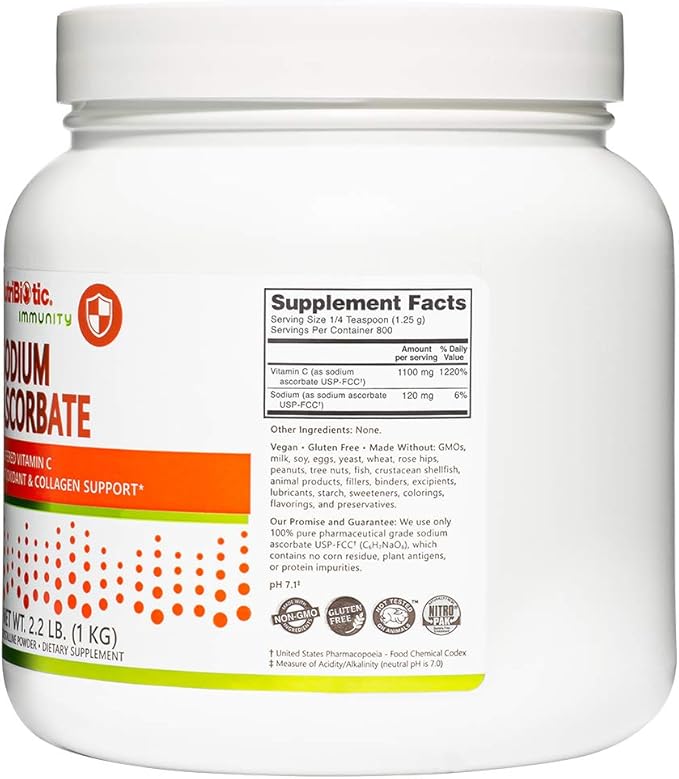 NutriBiotic - Sodium Ascorbate Buffered Vitamin C Powder 2.2 Lb | Vegan Non-Acidic &amp Easier on Digestion Than Ascorbic Acid | Essential Immune Support &amp Antioxidant Supplement | Gluten &amp
