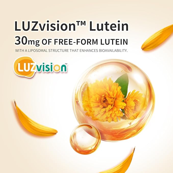 8K Crystal Vision Eye Support Supplement | 30mg Lutein 6mg Zeaxanthin Hyaluronic Acid &amp Blueberry | Daily Eye Strain Support - 30 Sticks