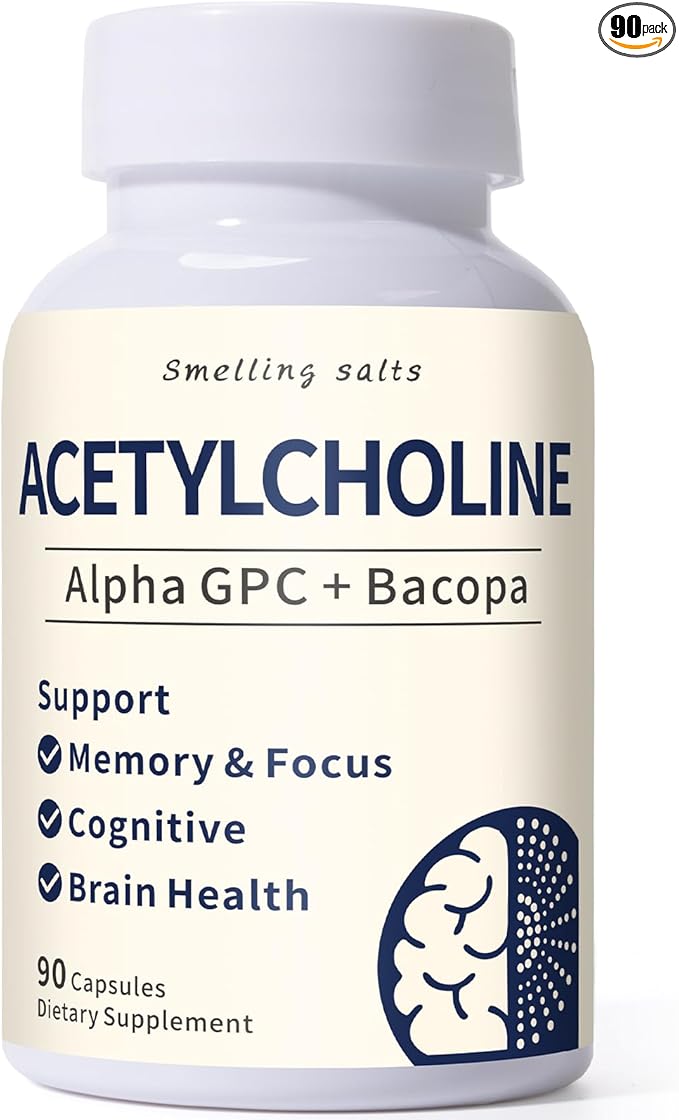 Acetylcholine Supplements with Alpha GPC 600mg &amp Bacopa – Cognitive Support for Seniors &amp Adults – Supports Memory Focus &amp Brain Health – 90 Capsules