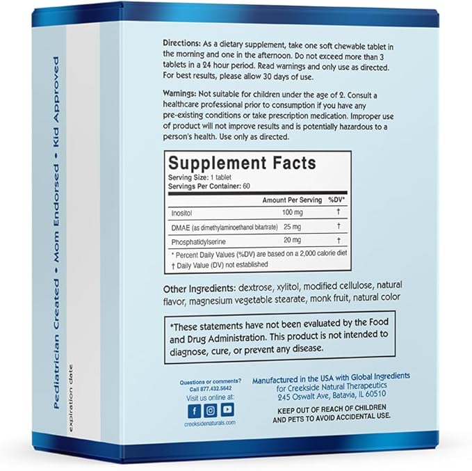 Focused Mind Jr. Cognitive Support for Children Pediatrician Formulated Stimulant-Free Supplement with Inositol DMAE Sugar-Free Vegan 60 EZ Melt Tablets