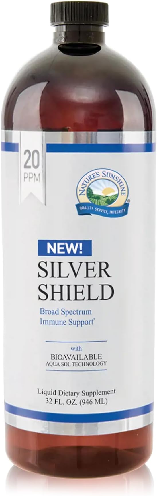 Nature's Sunshine Silver Shield Liquid 32 Fl Oz | Colloidal Silver Liquid with Aqua Sol Technology Provides Immune Support and Protection