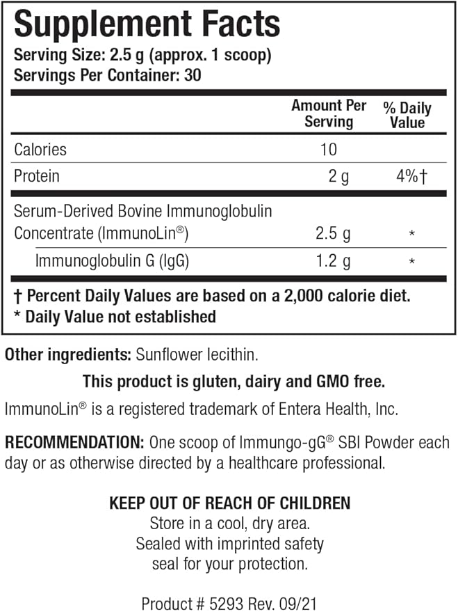 BIOTICS RESEARCH Immuno-gG SBI Powder Easy-to-Mix Powder Formula Ultimate IgG Complete Gut Health and Immune Support Dairy Free Immunoglobulin Concentrate - 2.6 Oz