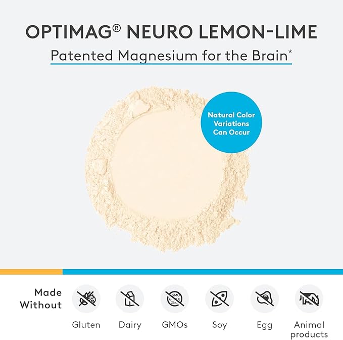 XYMOGEN OptiMag Neuro - Brain Health &amp Relaxation Support - Magnesium Glycinate &amp L-Threonate - Chelated Magnesium Powder - Lemon-Lime Flavor - 5.08 Oz