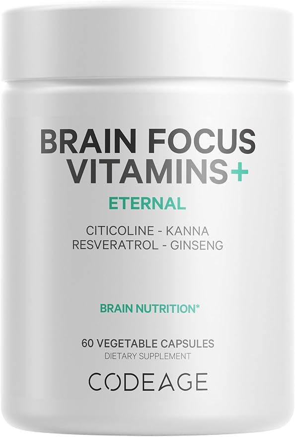 Codeage Brain Focus Vitamins+ Nootropic Supplement with Citicoline as Cognizin Panax Ginseng Resveratrol Gotu Kola Vitamin B12 Methylcobalamin - Liposomal Delivery - Non-GMO - 60 Capsules