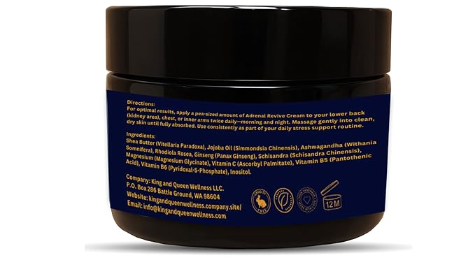 Adrenal &amp Cortisol Support Cream – Stress &amp Energy Balance | Ashwagandha Rhodiola Ginseng Magnesium | 2 oz – Adrenal Revive by King &amp Queen Wellness