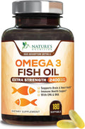 Omega 3 Fish Oil Supplements - 2400mg Fish Oil Per Serving - Triple Strength Omega-3 with EPA &amp DHA Fatty Acids - Natural Heart Brain &amp Immune Support - Wild Caught Bottled in USA - 180 Soft