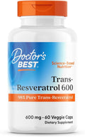 Doctor's Best Trans Resveratrol Supplement 600 mg for Men &amp Women - 98% Pure Trans-Resveratrol Capsules for Nutrition Health &amp Wellness Support Vegan Gluten Free Non GMO - 60 Veg Caps
