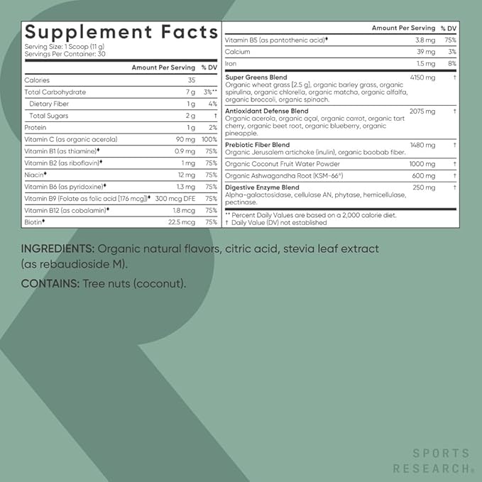 Sports Research® Bowel Trouble Pack - Daily Probiotics with Prebiotics 60 Billion CFU + L-Glutamine + Organic Greens Superfood Powder w/Spirulina Chlorella Adaptogens Enzymes Probiotics &amp 8 V