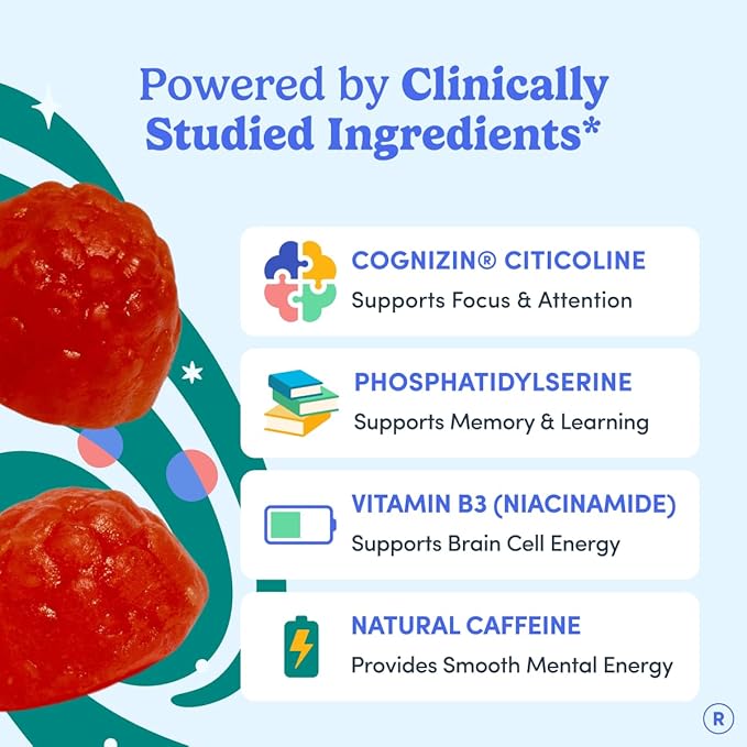 FIRST DAY Women’s Brain Gummies for Focus Memory &amp Clarity | Cognizin® Citicoline + Phosphatidylserine | Natural Sustained Energy Peach Flavor Vegan Non-GMO | 30-Day Supply