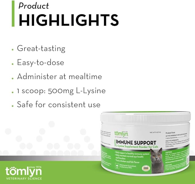 Tomlyn Immune Support Daily L-Lysine Supplement Fish-Flavored Lysine Powder for Cats and Kittens 3.5oz