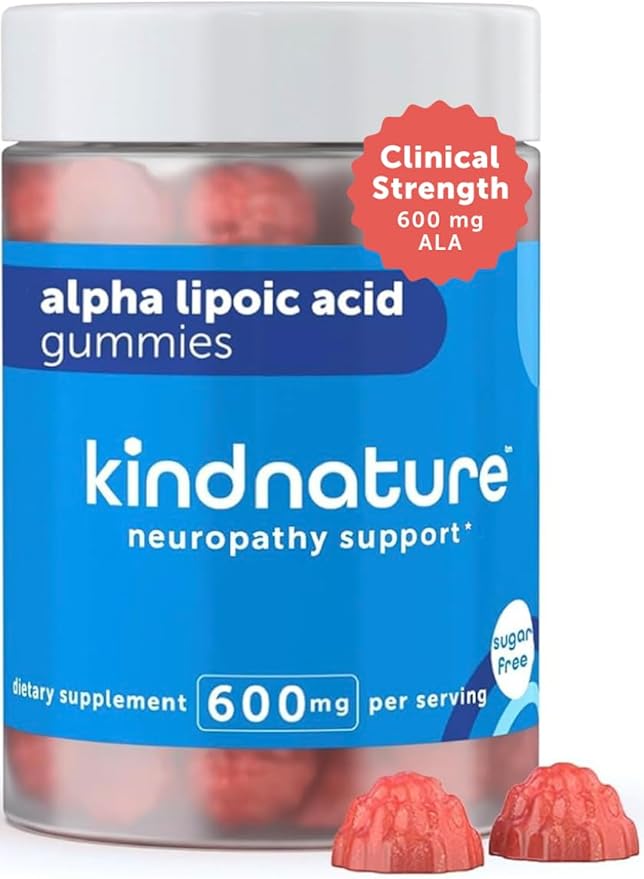 kindnature Alpha Lipoic Acid Gummies 600mg – Neuropathy Supplements – ALA for Nerve Comfort &amp Antioxidant Support – Sugar-Free Vegan Non-GMO – 90 Gummies