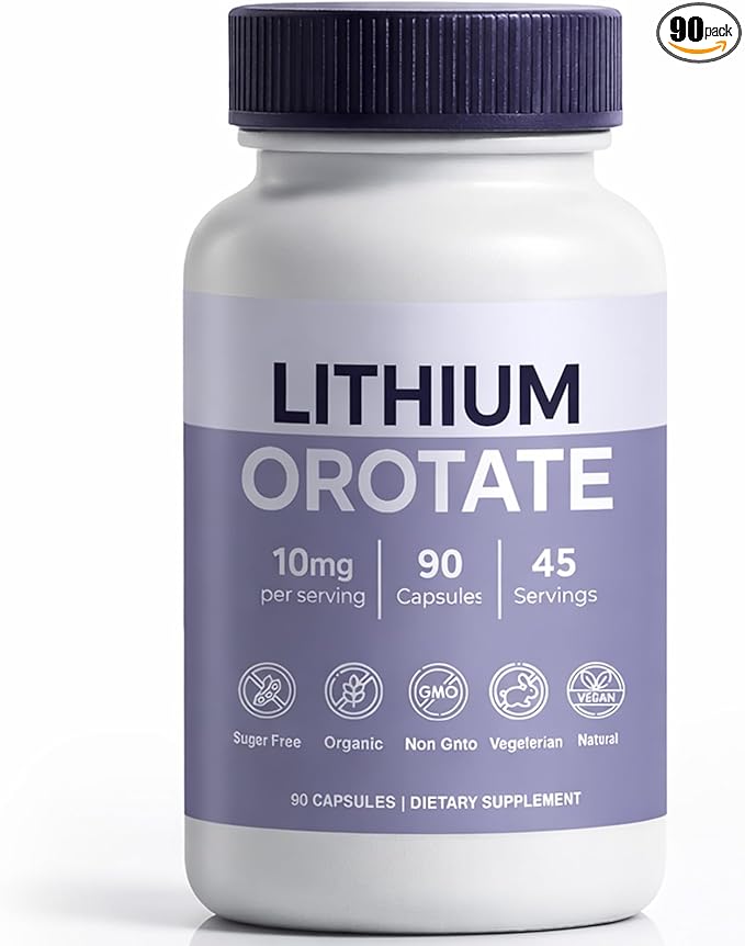 Lithium Orotate 10mg Anxiety Stress &amp Mood Support Lithium Orotate Capsules Supplement Vegan &amp Non-GMO Gluten-Free 90 Capsules (1)