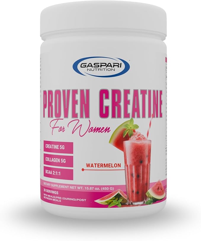 Gaspari Nutrition Proven Creatine for Women 5g of Creatine 5g of Collagen Vitamin C and Collagen Clean Natural Formula Electrolytes for Hydration (30 Servings Watermelon)
