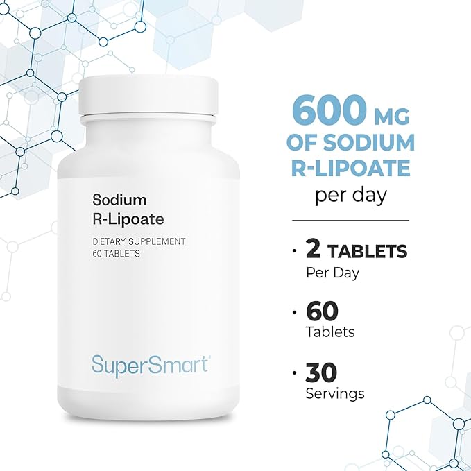 Supersmart - Sodium R-Lipoate 600mg per Day (R-Alpha Lipoic Acid) - Antioxidant Supplement | Non-GMO &amp Gluten Free - 60 Tablets
