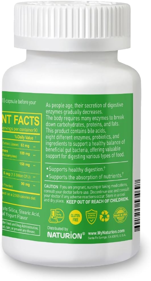 Digestive Enzyme Multiplex - Multi Enzymes Probiotic 12 Strains &amp Prebiotic for Digestive Health Bloating &amp Gut Health - Mealtime Discomfort Relief - 90 Vegan Capsules 90 Day Supply