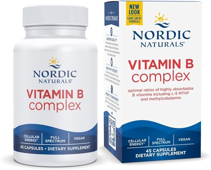 Nordic Naturals Vitamin B Complex - 45 Capsules Thiamine Riboflavin Niacin B6 &amp B12 Folate Biotin Pantothenic Acid Heart Brain Health Energy Metabolism Non-GMO Servings