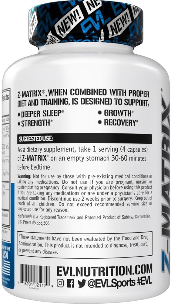 Evlution ZMatrix Magnesium and Zinc Post Workout Supplement (60 Servings) Plus Replenishing BCAAs Amino Acids Powder for Pre &amp Post Workout (Grape 30 Servings)