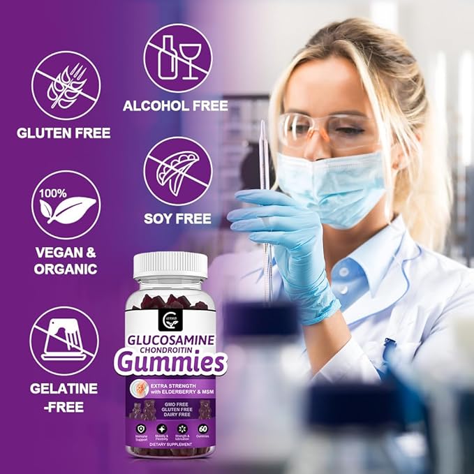 Glucosamine Chondroitin Gummies with MSM &amp Elderberry Extra Strength - Flexibility Support Antioxidant Immune Support Supplement for Adults Men &amp Women - 60 Chondroitin Gummies (2 Pack)