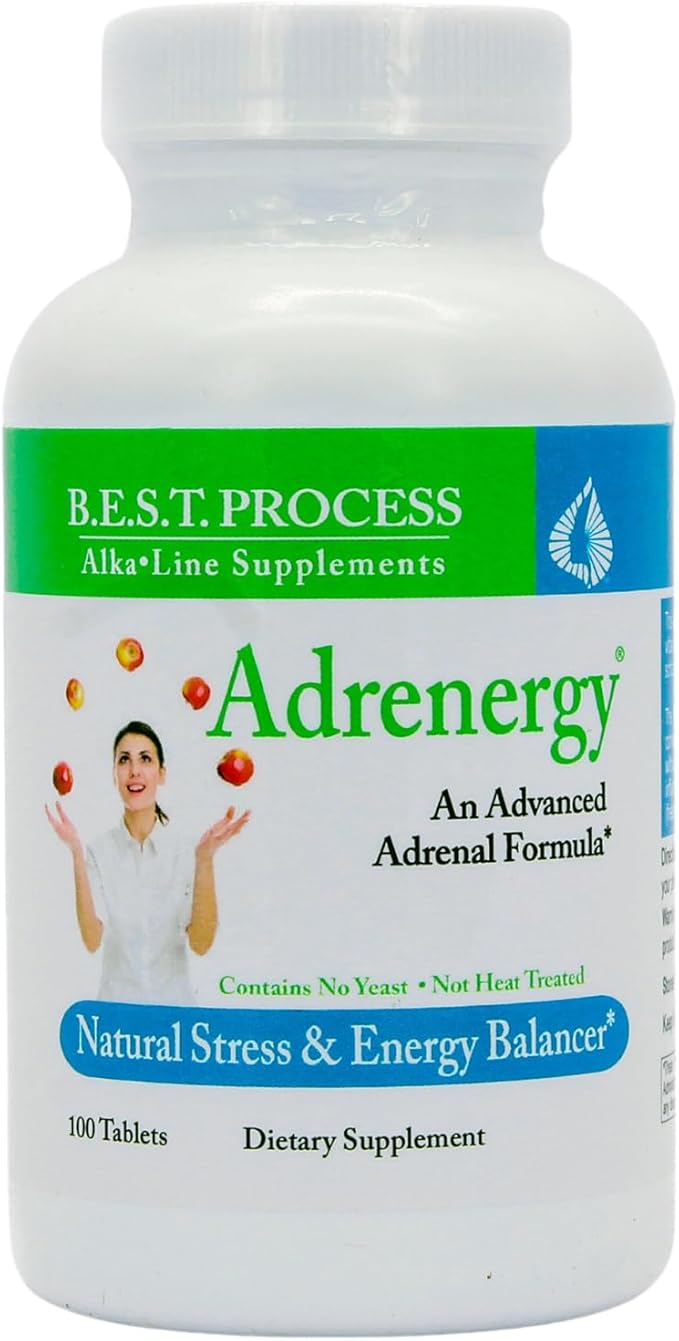 Adrenergy Best Process Alkaline — Natural Adrenal Support with Adrenal Gland Extract Adaptogens Vitamins &amp Minerals