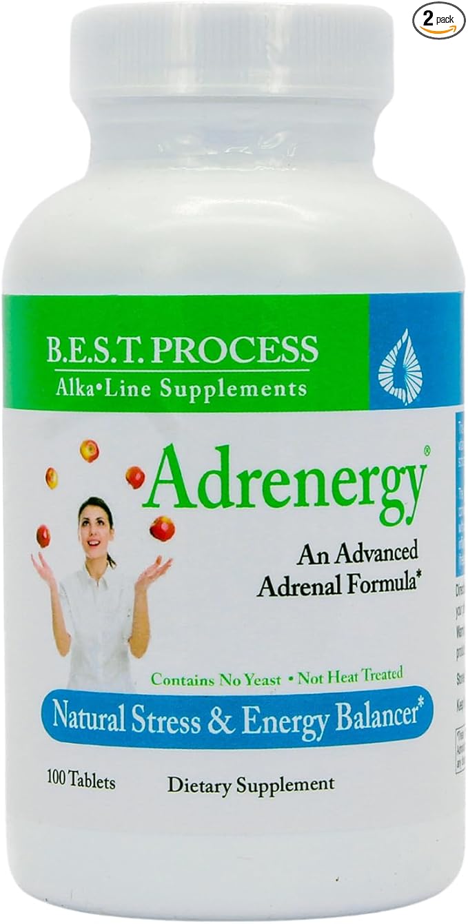 Adrenergy (2 Pack) Best Process Alkaline — Natural Adrenal Support with Adrenal Gland Extract Adaptogens Vitamins &amp Minerals