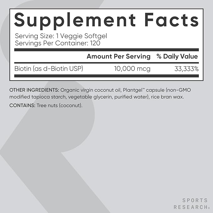 Sports Research Triple Strength Omega 3 Fish Oil 1250mg from Wild Alaska Pollock - Burpless Fish Oil Supplement with Omega3s EPA &amp DHA and Vegan Biotin 10000mcg + Coconut Oil Max Strength B7 Vita