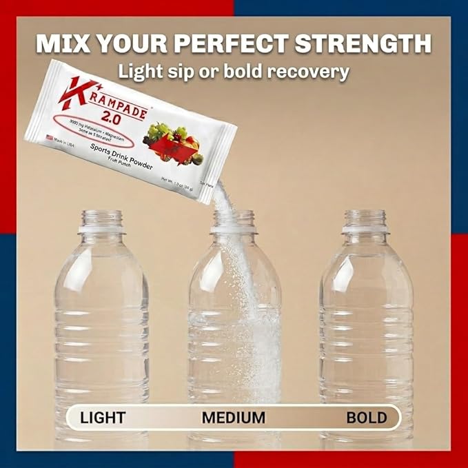 Krampade High Potassium Electrolytes Powder Fruit Punch 3950mg Electrolytes 2000mg Potassium 50mg Magnesium Cramp Relief &amp Prevention Cellular Hydration Better Endurance &amp Recovery 20 P