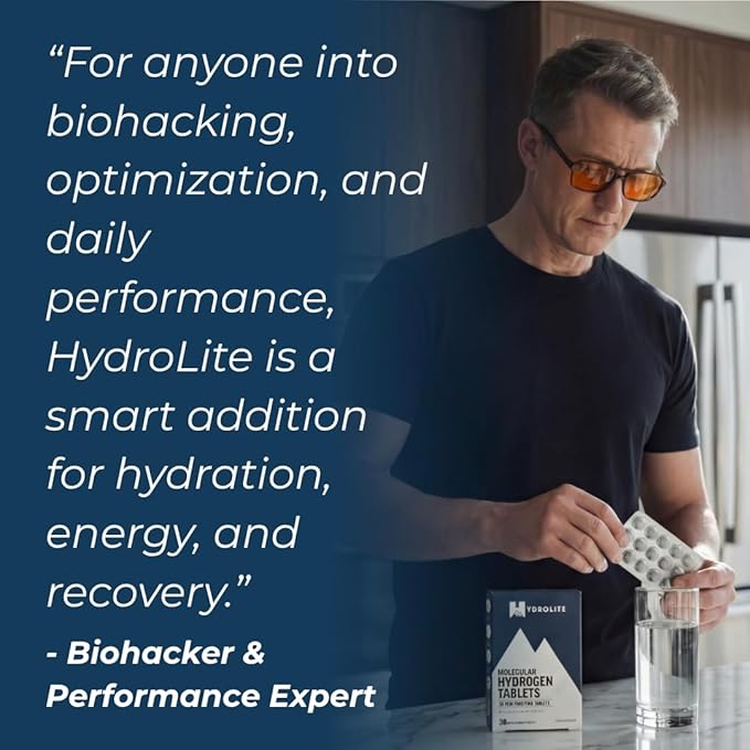 HydroLite Molecular Hydrogen Tablets for Drinking Water | Highest Concentration H2 12000 PPB | Antioxidant Detox | Made in USA 30 Tablets (Unflavored)