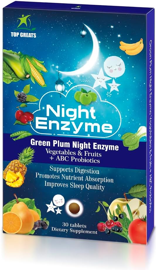 Night Enzyme Daily Multi Digestive Enzymes Green Plum Fruit and Vegetables with Probiotics Relief Bloating Better Sleep Quality for Men and Women Promote Digestive Health- 90 Tablets