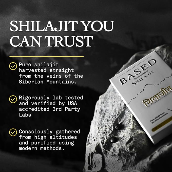 Based Shilajit | Pure Shilajit Tablets with Max Potency Energy &amp Immune Support for Men and Women | Rich in Fulvic Acid and 85+ Trace Minerals 60 Tablets