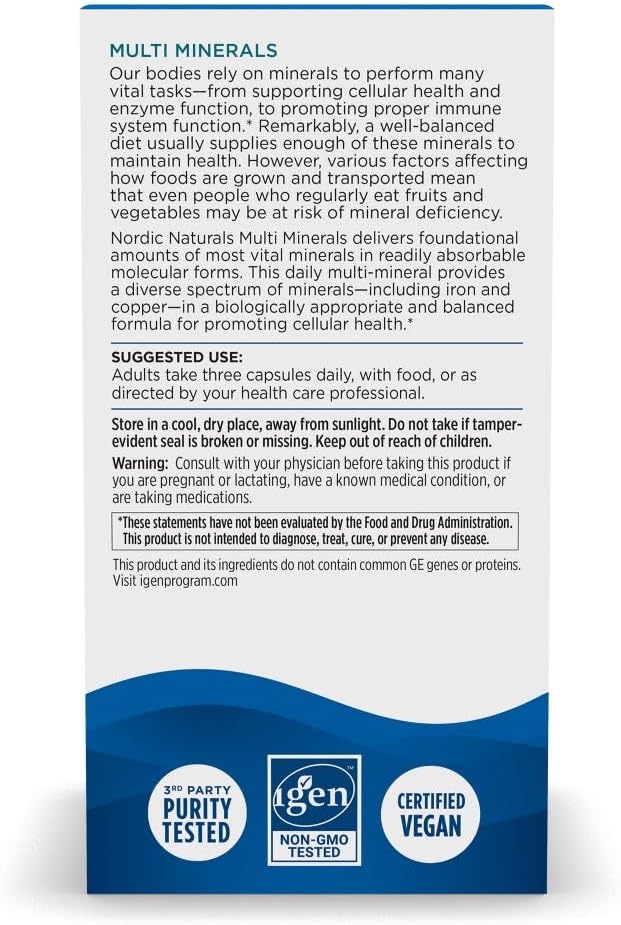 Nordic Naturals Multi Minerals Unflavored - 90 Capsules - 11 Essential Minerals - Optimal Health &amp Wellness - Certified Vegan - Non-GMO - 30 Servings