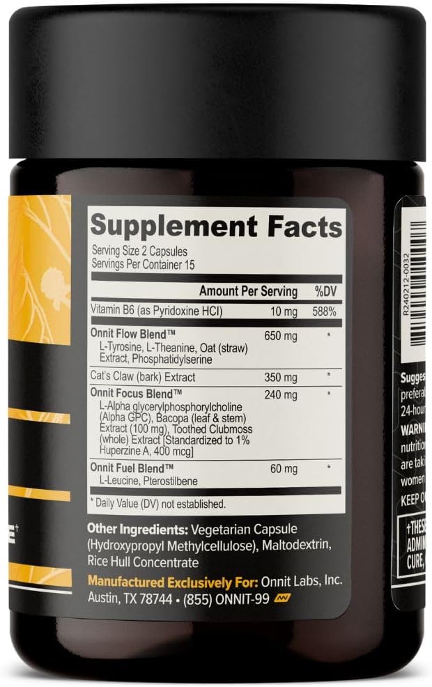 ONNIT Alpha Brain Nootropic Capsules for Men &amp Women IGEN Non-GMO Tested Memory Focus &amp Mental Clarity with L-Theanine and Vitamin B6 30 Count Each Pack of 4 (120 Capsules)