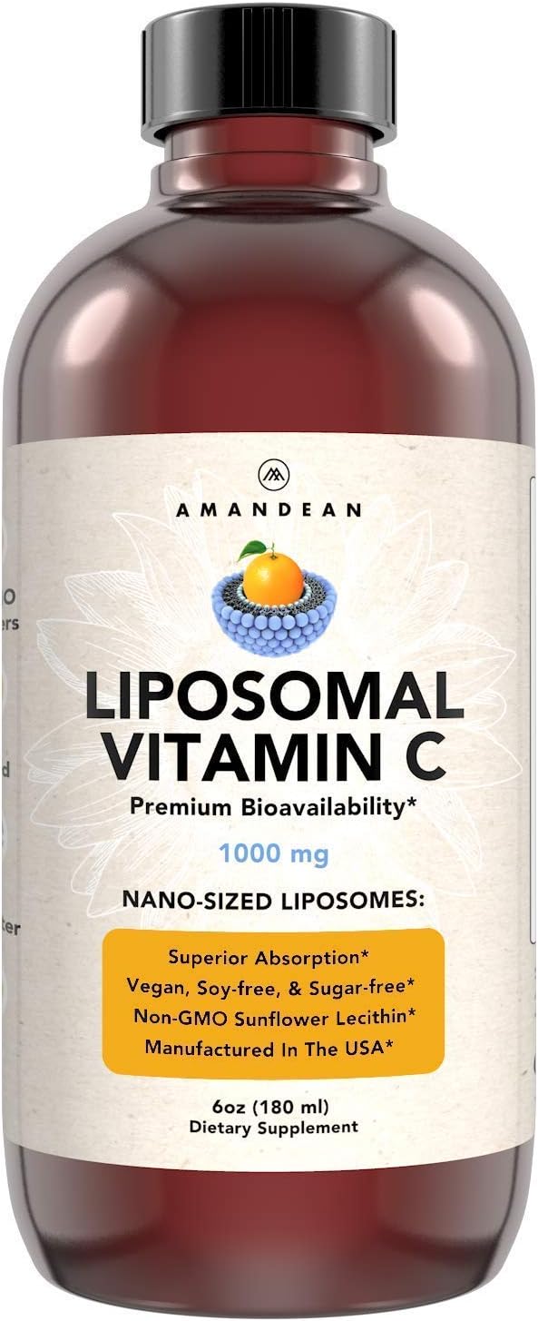 AMANDEAN Liposomal Vitamin C 1000mg. Liquid VIT C Supplement. Immune Support Skin Health Collagen Production. Fast Absorbing Antioxidant Delivery. Quali-C Soy-Free Vegan Non-GMO.