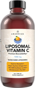 AMANDEAN Liposomal Vitamin C 1000mg. Liquid VIT C Supplement. Immune Support Skin Health Collagen Production. Fast Absorbing Antioxidant Delivery. Quali-C Soy-Free Vegan Non-GMO.
