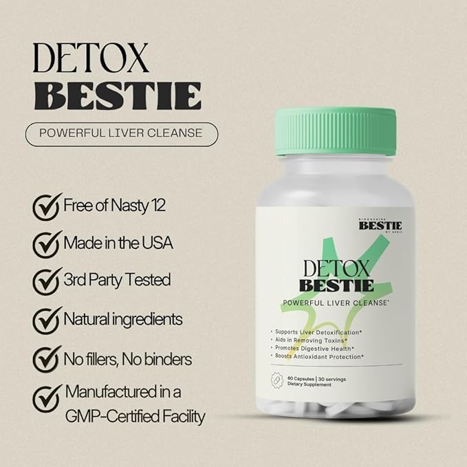 Biohacking Bestie Detox Bestie Supplement - Detox Cleanse for Women &amp Men Supports Liver Health Promotes Digestive Health Helps Remove Toxins Formulated with Natural Ingredients - 60 Capsules