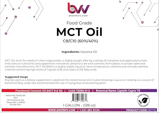 BVV MCT Oil Coconut Based USP Food Grade Size 1 Quart