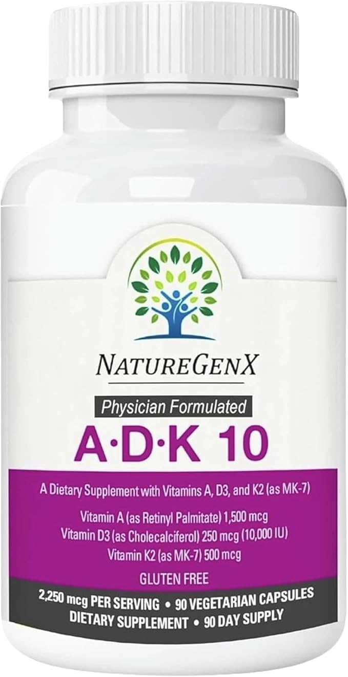 ADK10 – ADK Vitamin Supplement | High Potency Vitamins A D3 (10000 IU) &amp K2 MK-7 for Bone Heart &amp Immune Health | 90 Tiny Capsules | 3 Month Supply | Non-GMO Gluten Free