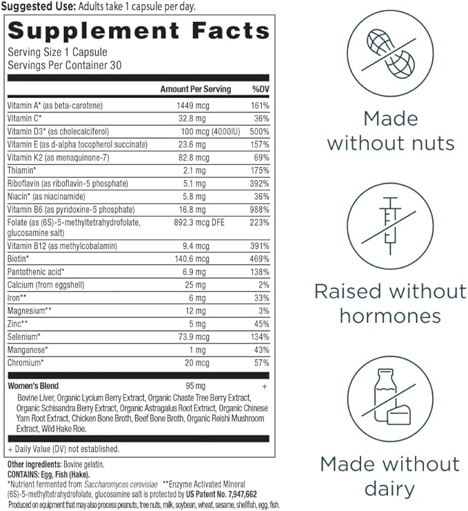 Ancient Nutrition Multivitamin for Women Women's Once Daily Supplement Methylated Vitamin B C K2 Magnesium Folate &amp Iron Supports Bone Health 30ct