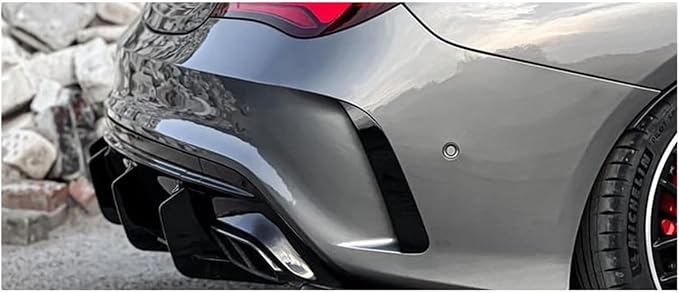 Compatible for Benz C117 CLA45 AMG Line 2016-2019 4 Fins Gloss Black Car Rear Bumper Lip Diffuser Rear Side Splitters Spoiler Kit