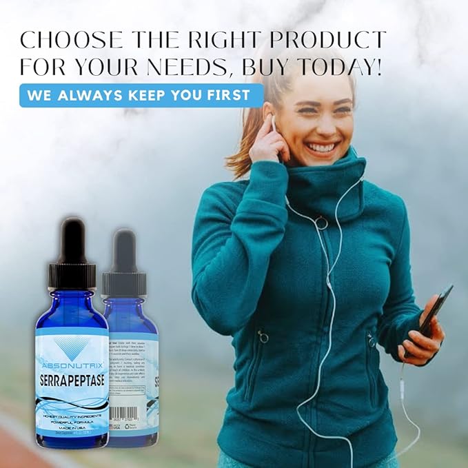 Absonutrix Serrapeptase Enzyme 583mg125000 spu 4 Oz Drops 118 Servings Made in USA Quick Absorption Quality Ingredients Third-Party Tested Non-GMO GMP Certified Cruelty Free Products