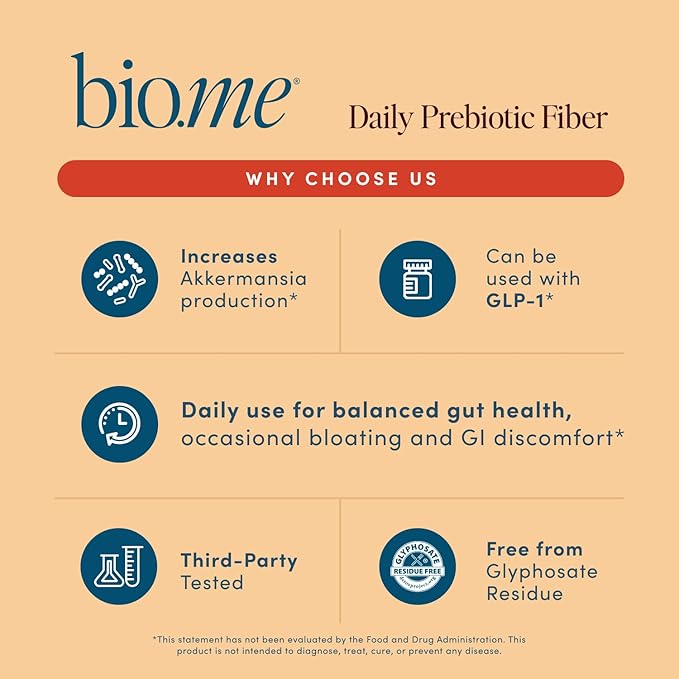 Bio.me Daily Prebiotic Fiber Powder Chai - 7g Per Serving - Soluble &amp Insoluble Fiber Supplement Powder for Women &amp Men - Digestive Health &amp Gut Health - GLP-1 Friendly Sugar Free - 30 Se