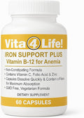 Vita4Life!® Iron Support Plus - 40mg Iron with Vitamin C B-12 Folic Acid &amp Zinc - 60 Capsules - Non-Constipating Formula for Red Blood Cell Support &amp Energy - Vegetarian &amp GMO-Free