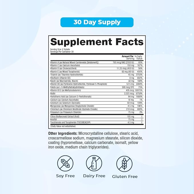 VitaMedica | Energy Support Multivitamin w B Complex | Energy Booster | Vitamin B6 &amp B12 | Clarity &amp Focus | Biotin for Hair Skin &amp Nails | Energy Supplements | 90 Ct