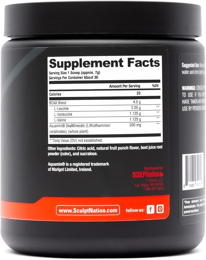 Sculpt Nation by V Shred BCAA Powder - Powerful Amino Acids Blend to Support Recovery and Endurance Branch Chain Essential Amino Acids Fruit Punch - 30 Servings