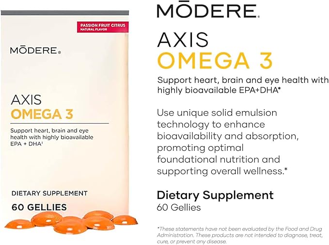 Modere Axis Omega 3 - Daily Omega Fatty Acid Supplement Supporting Heart Health Brain Function and Overall Wellness Support - 60 Count