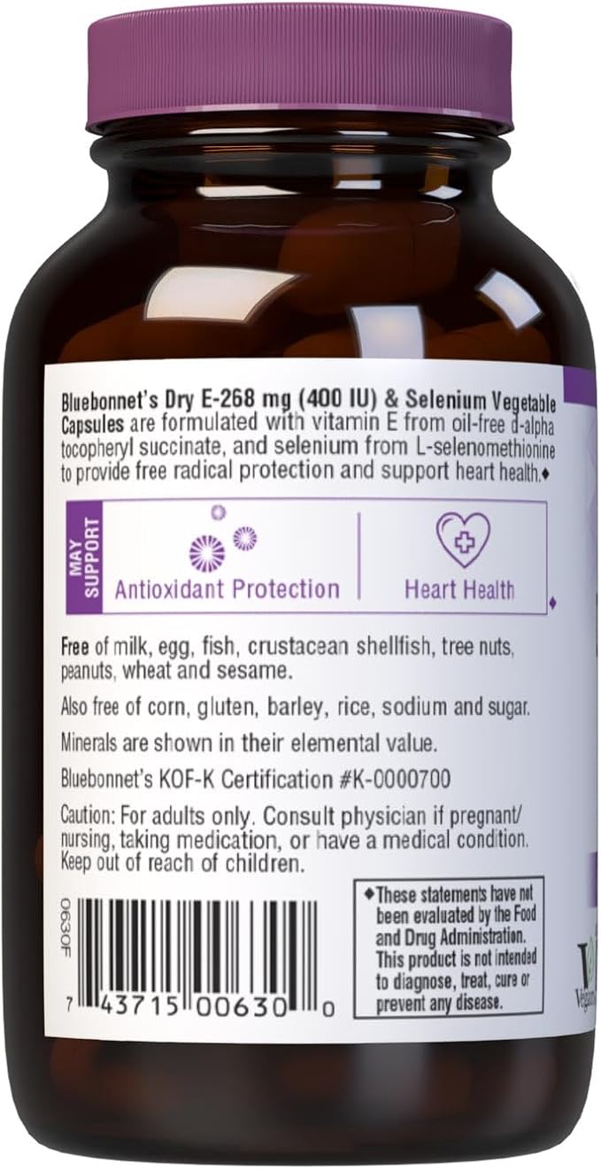 BlueBonnet Dry E-400 IU Plus Selenium Vegetarian Capsules 60 Count